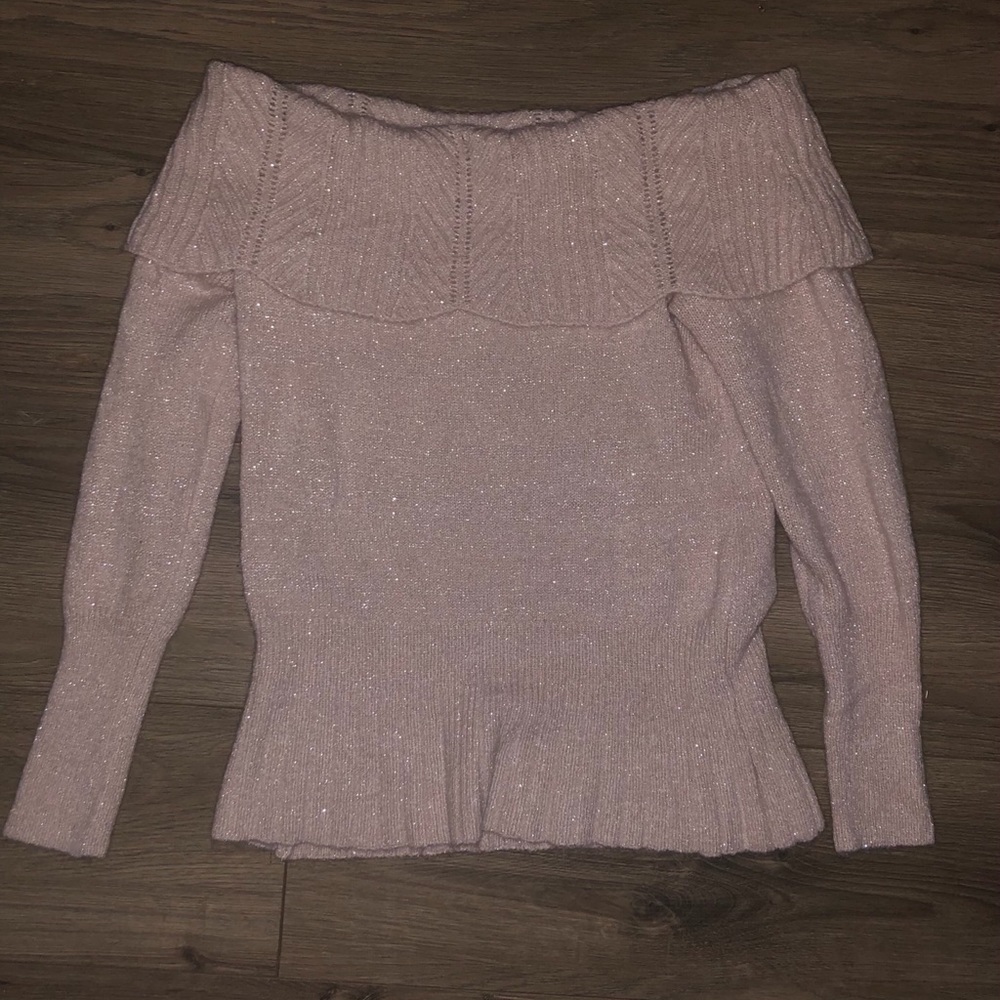 Pink sparkly off the shoulder sweater size small